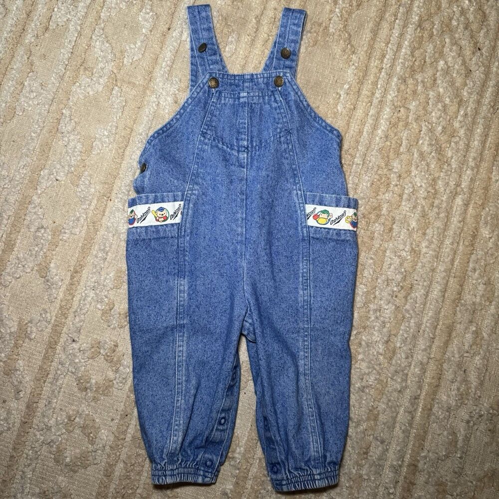Vintage OshKosh Bgosh Teddy Bear Ribbon Overalls 2T Made in USA Flawed Patch